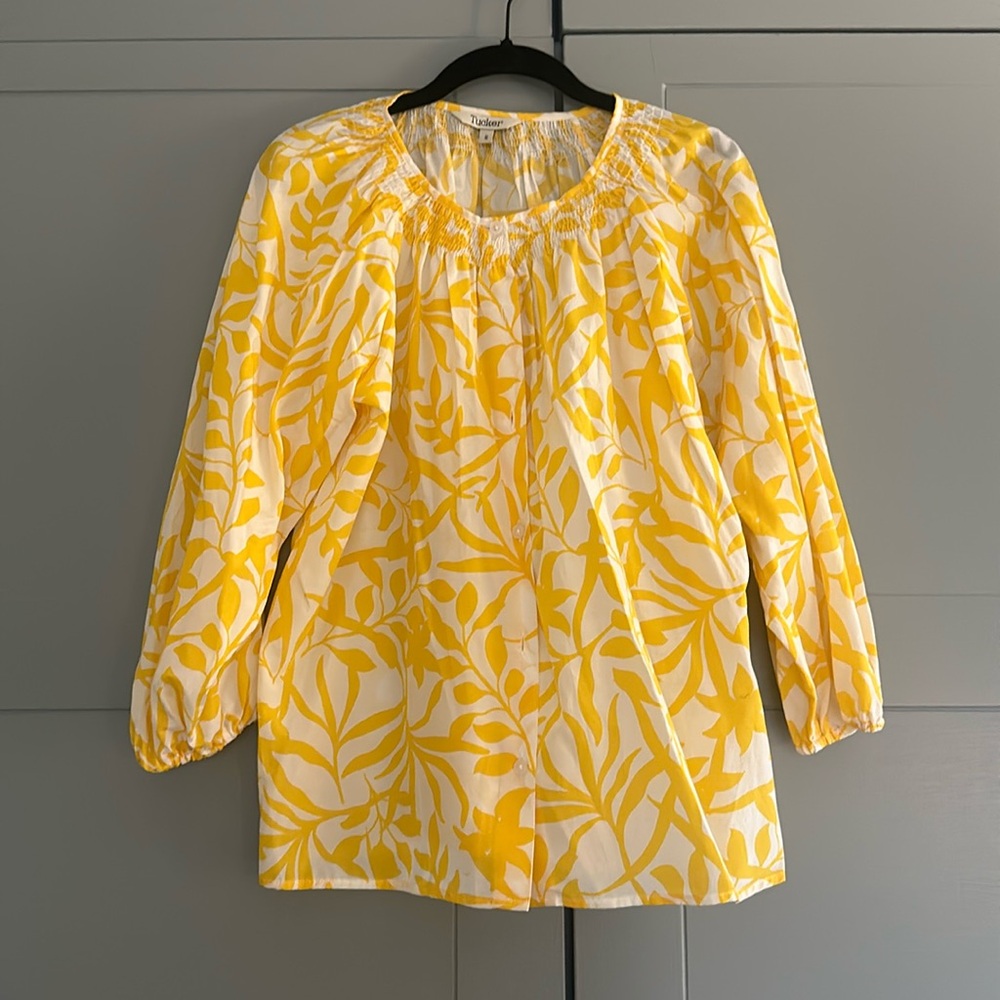 Tucker Silk/Cotton Blouse in yellow floral